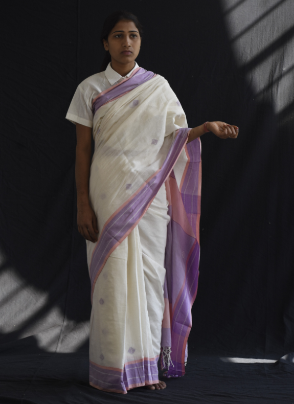 Natural Dye Saree with Purple Butta All Over and Sujani Bold Border